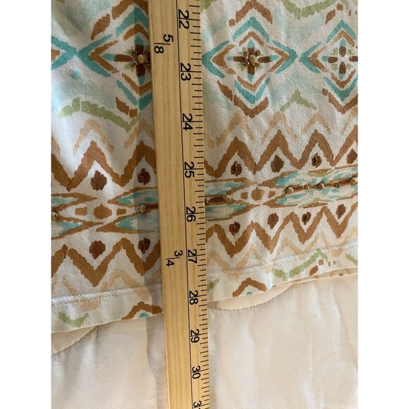 Alfred Dunner Women's Plus Sz 2X Beige Blue Aztec Design 3/4 Sleeve Top - Picture 14 of 14